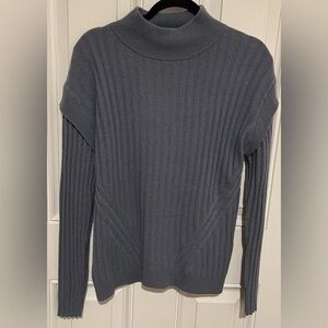 Pure Amici Women's Sz Large 100% Cashmere Blue Mock Neck Ribbed Knit Sweater